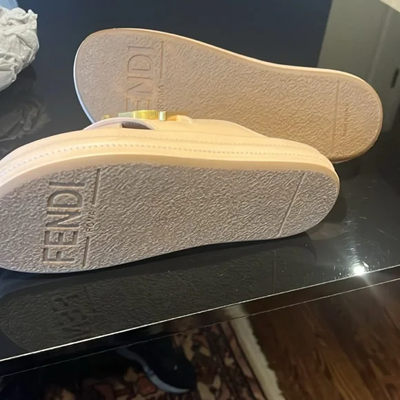 Fendi Beige and Gold Logo Sandals - Picture 6 of 6